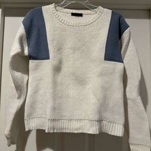 J. Crew White and Blue Crew Neck Sweater
